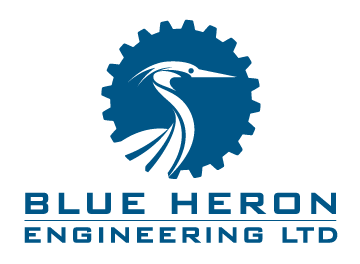 Blue-Heron-Eng-Logo-Blue-Vert Logo for Blue Heron Engineering Ltd featuring a heron silhouette inside a gear icon.